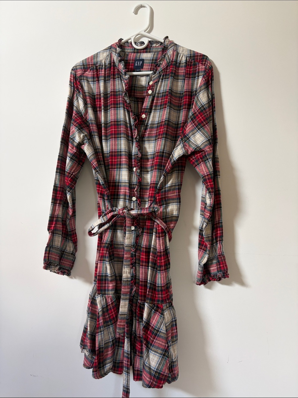GAP Red and Cream Plaid Button-Front Dress with Waist Tie